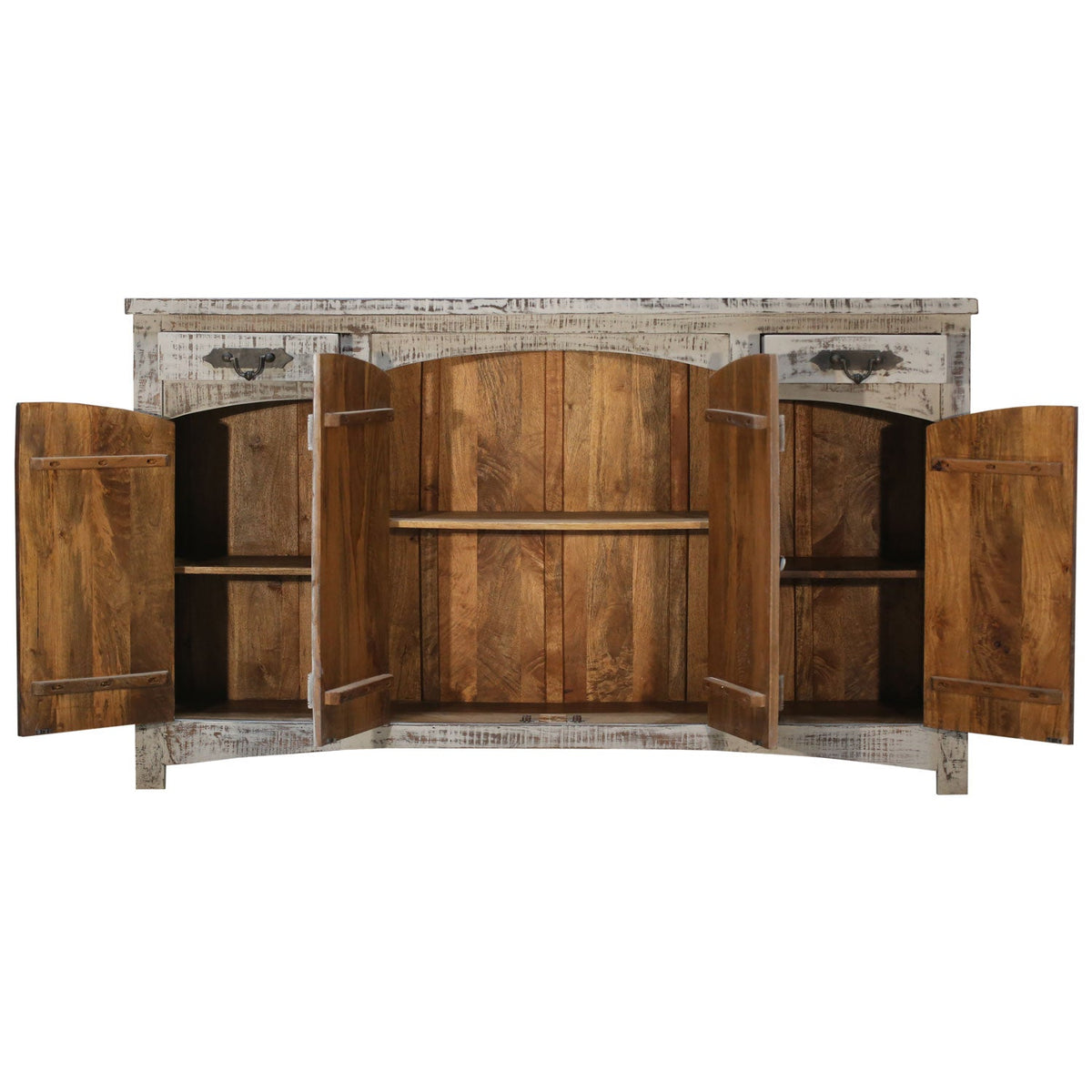 Industrial Solid Wood Credenza With Decorative Iron Hinges