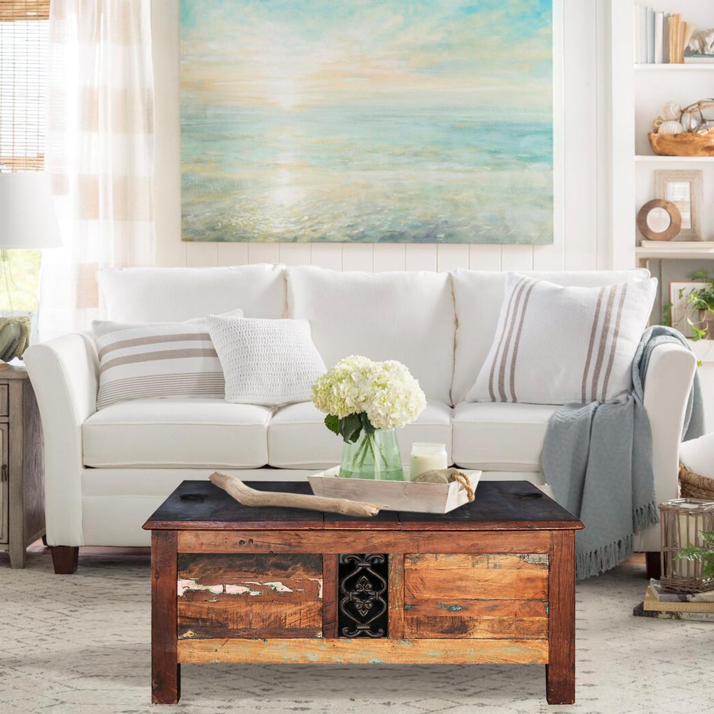 40 in. Square Reclaimed Wood Storage Trunk Coffee Table