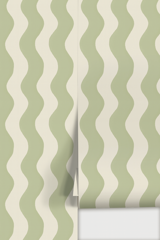 Ziggy Stripe Wallpaper, white and dusty lime