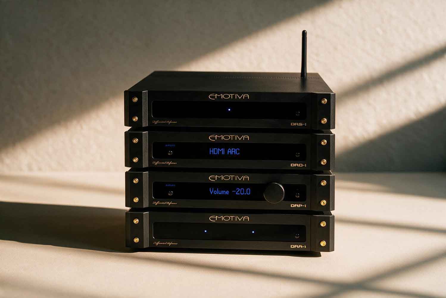 A stack of four emotiva boxes, DAC, preamp, etc. 
