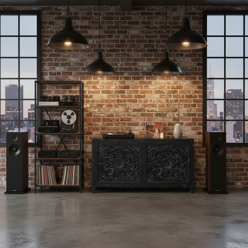 Hawk Black Hand carved 4 Door Buffet Sideboard