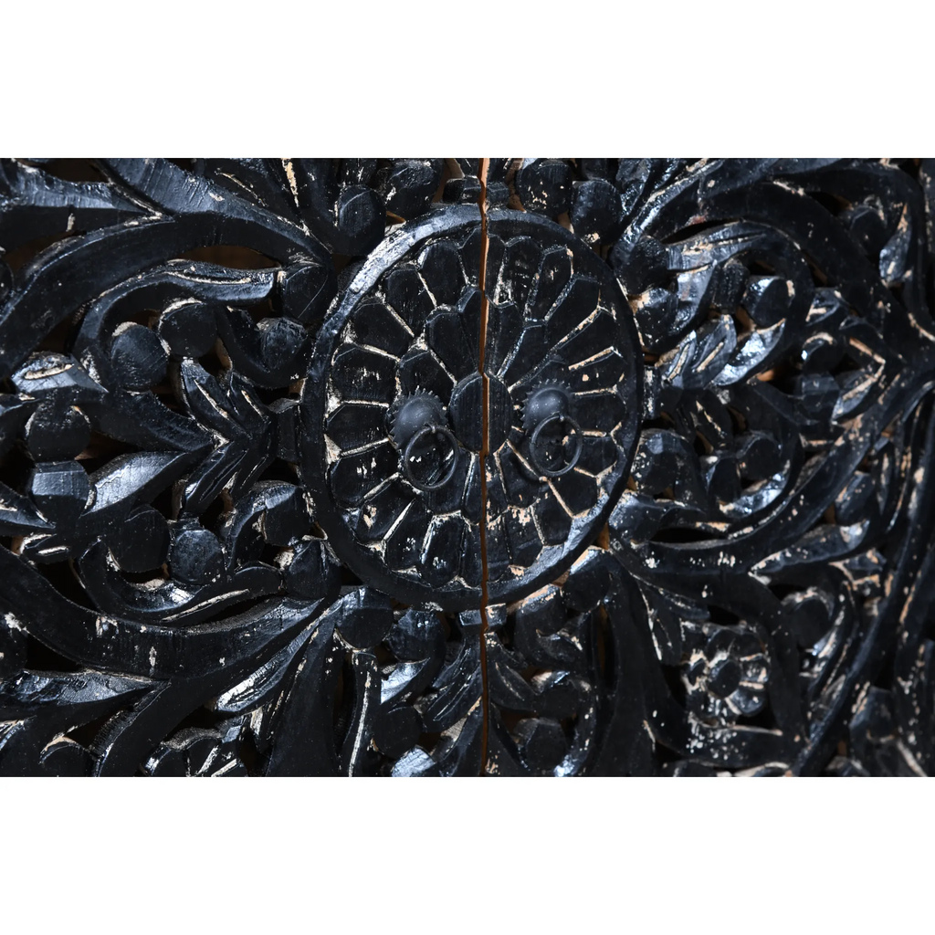 Hawk Black Hand carved 4 Door Buffet Sideboard
