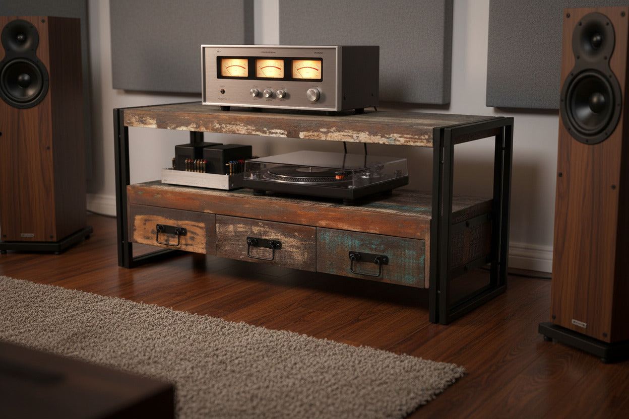 Timbergirl Old Reclaimed Wood 3 Drawer TV Console