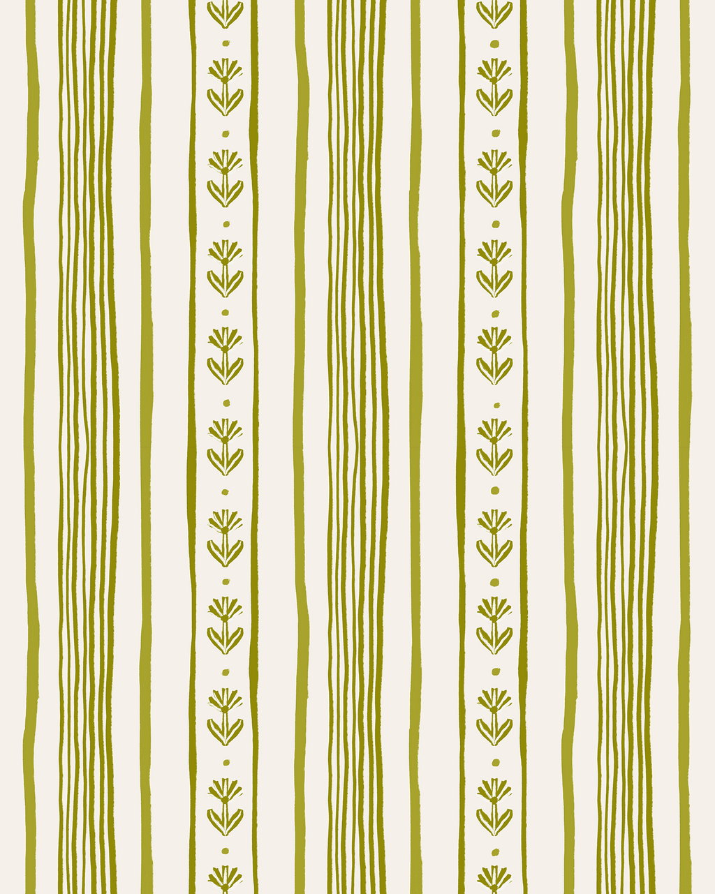Daisy Chain Stripe Wallpaper, beige and chartreuse green