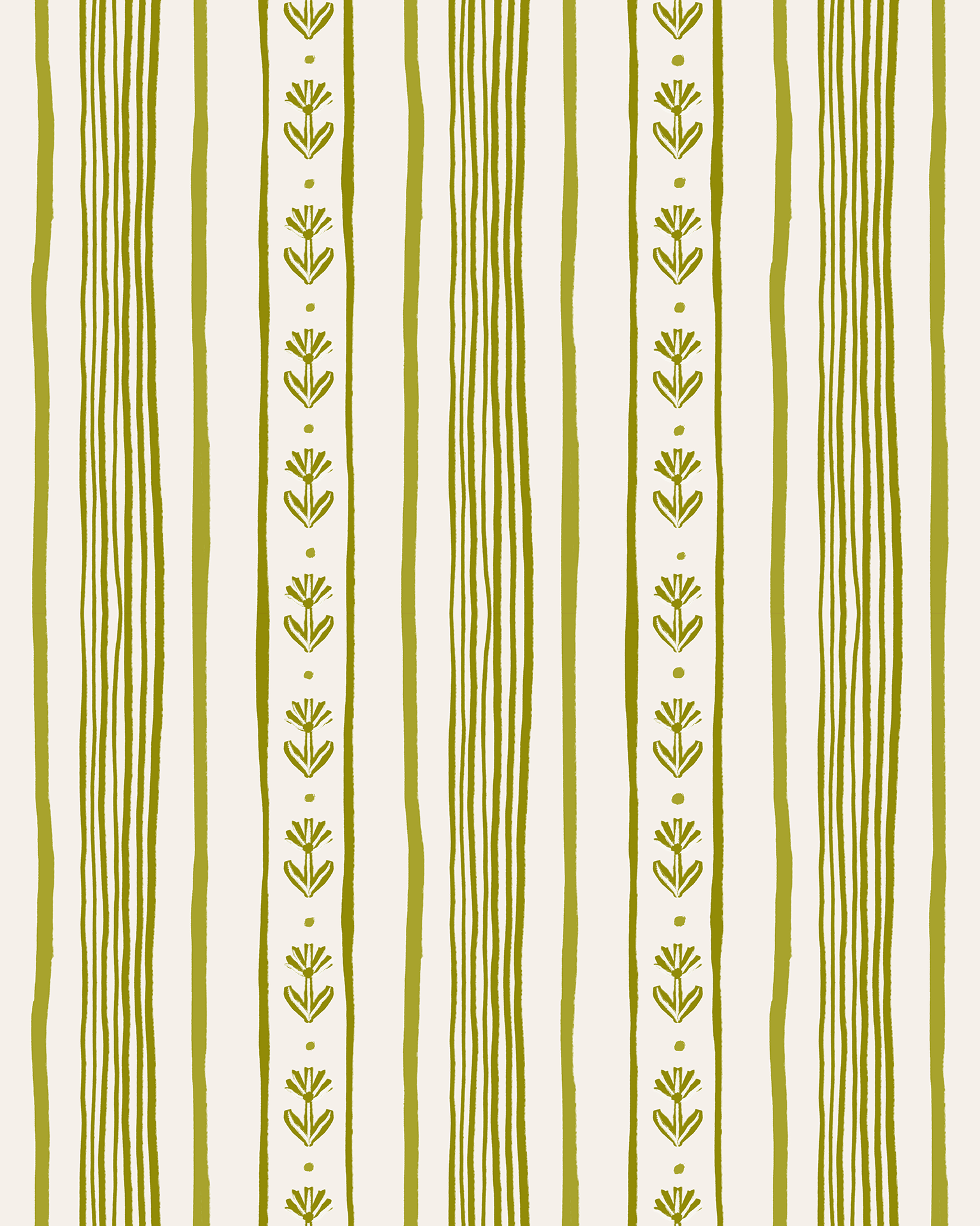 Daisy Chain Stripe Wallpaper, beige and chartreuse green
