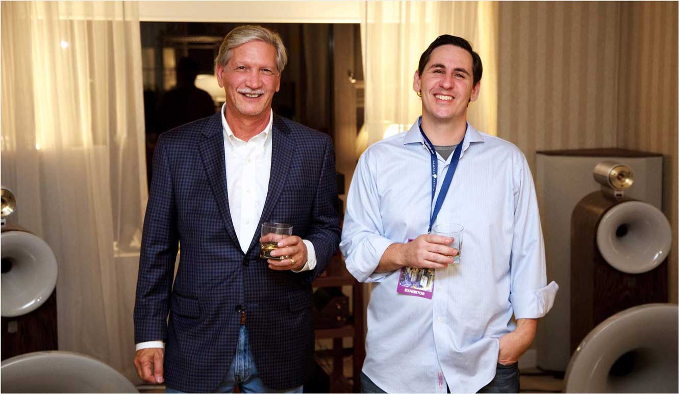 Fred Parvey and Joe Parvey enjoy a Scotch after the first night of NY Audio Fest 2016
