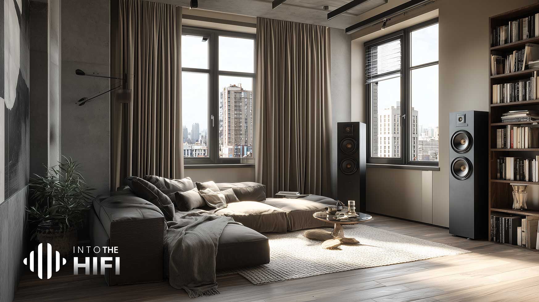 A chic urban apartment aith hifi speakers